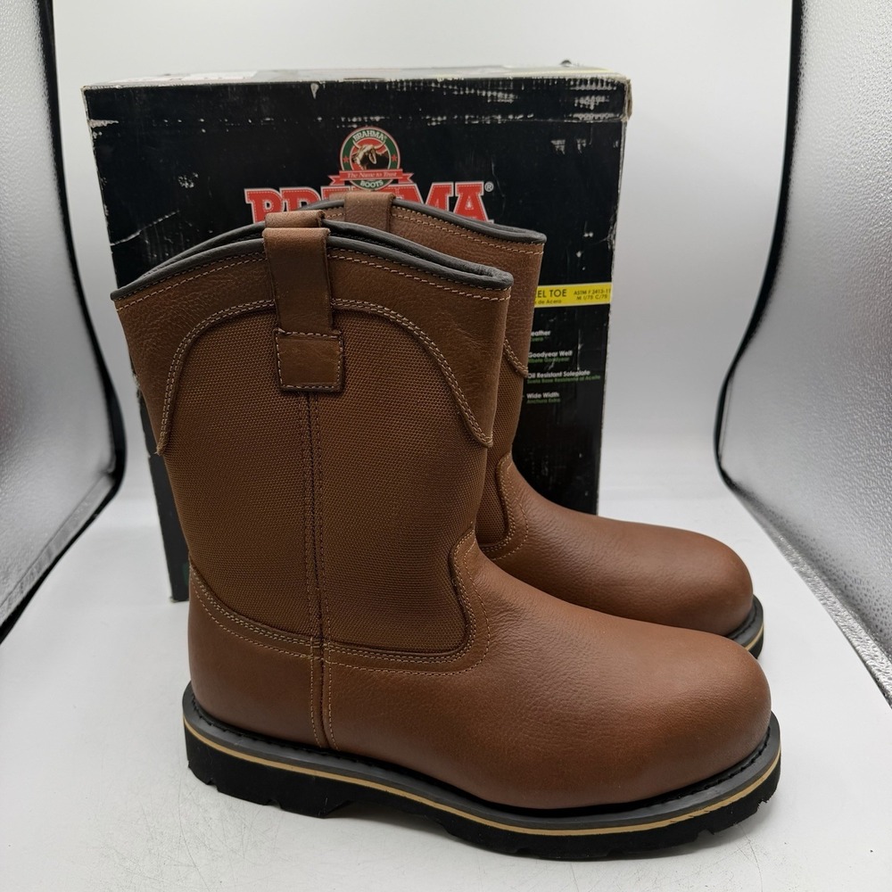 Brahma‎ Bay Boots Mens Sz 11 WIDE Brown Leather Steel Toe Leather Pull On